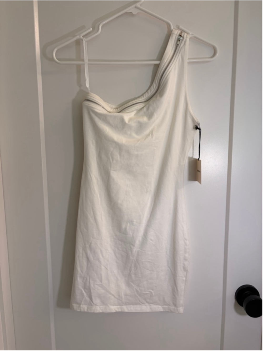 Superdown NWT White One Shoulder Zipper Detail Bodycon Mini Dress XS